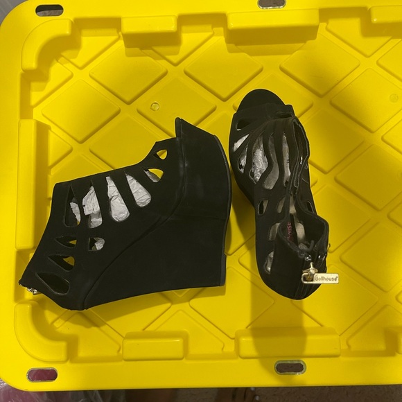 Black open toe platform wedges - Picture 5 of 6